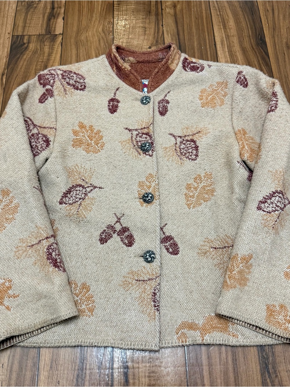 VTG 90s Wooded River Fleece Jacket Autumn Leaves Silver Buttons Women's Large